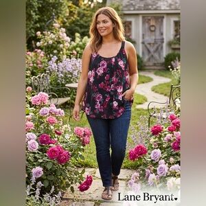 Lane Bryant Black and Pink Floral Tank Top